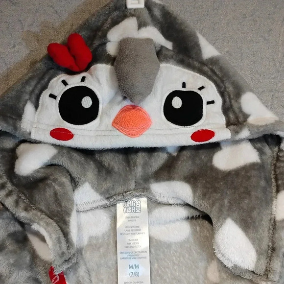 JelliFish Kids Gray Plush Turkey Hooded Onesie with White  Hearts in Size M 7-8 - Picture 2 of 12